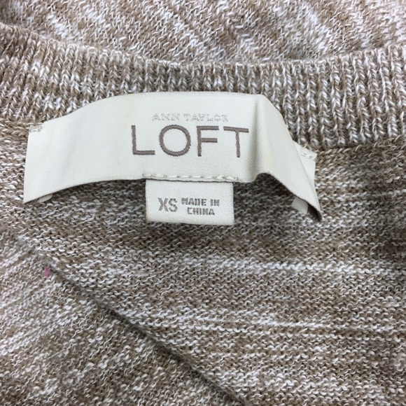 LOFT Sweater 3/4 Sleeves Marled Oatmeal Crew Scoop Neck Minimalist Neutral XS - Picture 5 of 8